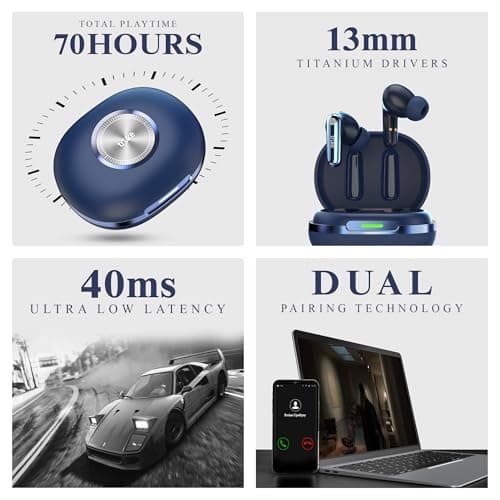 truke New Launch Mega 10 True Wireless in Ear Earbuds W/ 24-Bit Lossless Spatial Audio, 70H Battery Fast Charge Buds, Dual Pairing, 13mm Drivers TWS, Low Latency(40ms), Matte Finish, ENC (Royal Blue)