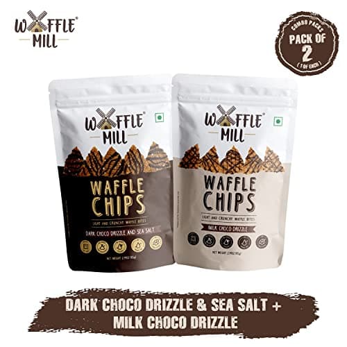 Waffle Mill - Chips - Combo Pack - Milk Chocolate Dark Choco Drizzle + Milk Choco Drizzle - Pack Of 2-170Gm
