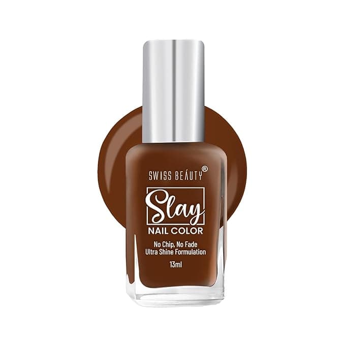 Swiss Beauty Slay Nail Color | Glossy Finish, Long Lasting Nail Paint| Chip resistant, Quick drying Nail Polish | Shade- Coffee Break, 13ml