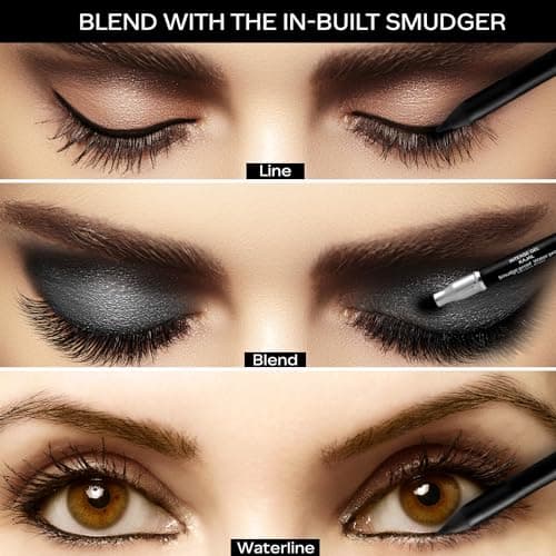 FACES CANADA Ultime Pro Intense Gel Kajal With Smudger & Sharpener - Black, 1.2 g | 24 Hr Long Stay | Waterproof & Smudgeproof | One Swipe Smooth Application | 3-in-1 Kajal, Eyeliner, Smokey Eyeshadow