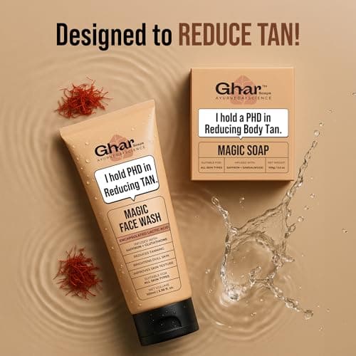 Ghar Soaps Magic De-Tan Face Wash & Sandalwood Saffron Bath Soap | With Sandalwood, Saffron & Glutathione | Tan Removal, Brightening & Glowing Skin | Handmade & Paraben-Free | For Men & Women