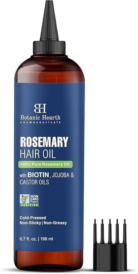 Botanic Hearth 100% Pure Rosemary Oil For Hair Growth Infused With Biotin | Hair Strenghtening Treatment | Nourishing & Volumizing | With Jojoba Oil & Castor Oil | Non GMO Verified | 198 ML