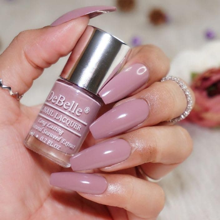 DeBelle Gel Nail Polish Blissful Elizabeth(Light Pink Mauve Nail Paint)|Non UV - Gel Finish |Chip Resistant | Seaweed Enriched Formula| Long Lasting|Cruelty and Toxic Free| 6ml