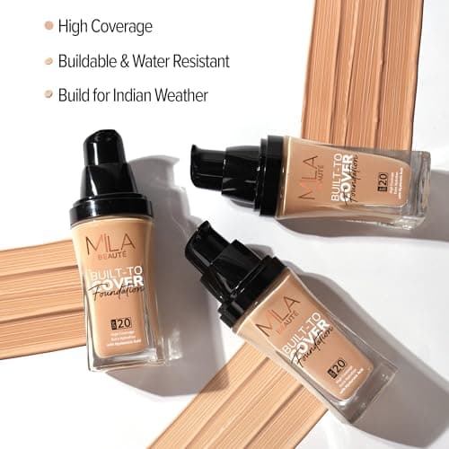 Mila Beauté Built to Cover Liquid Foundation I Medium to Buildable Coverage I Matte Finish I Lightweight I SPF 20 I Super Hydrating with Hyaluronic Acid (M-1-Beige, 30ml)