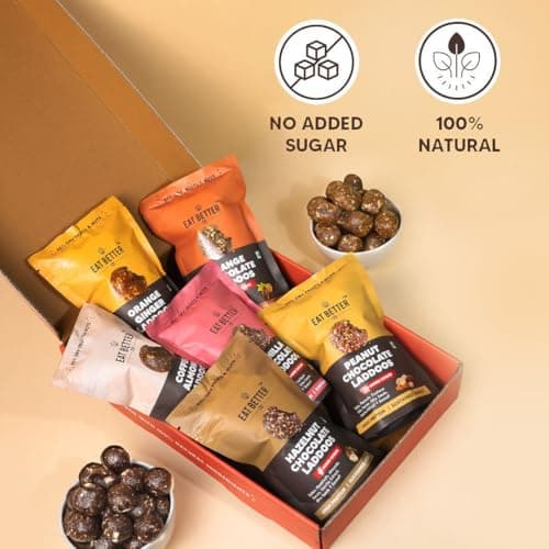 EAT BETTER CO - Assorted Healthy Laddoos - 42 Laddoos in Six Flavours | No Added Sugar | Made with 95% Dry-Fruits | High Protein & Instant Energy - Healthy Chocolate, 420 Gram