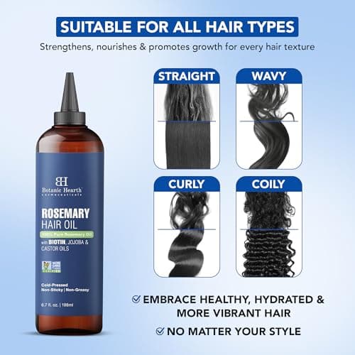 Botanic Hearth 100% Pure Rosemary Oil For Hair Growth Infused With Biotin | Hair Strenghtening Treatment | Nourishing & Volumizing | With Jojoba Oil & Castor Oil | Non GMO Verified | 198 ML