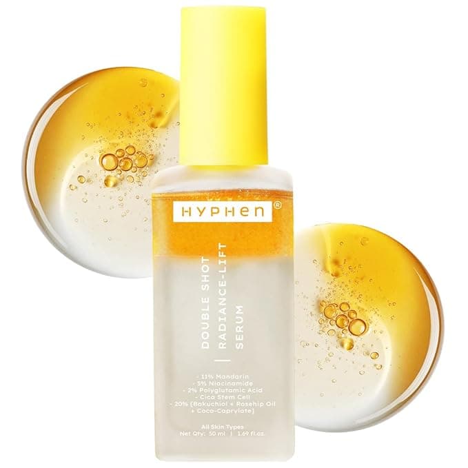 Hyphen 18% Brightening + 20% Collagen Face Serum | Double Shot Serum with 11% Mandarin 5% Niacinamide 2% PGA & Bakuchiol | Winter Skincare | Brightening, Hydrating & Collagen Boost for Dry Skin - 50ml