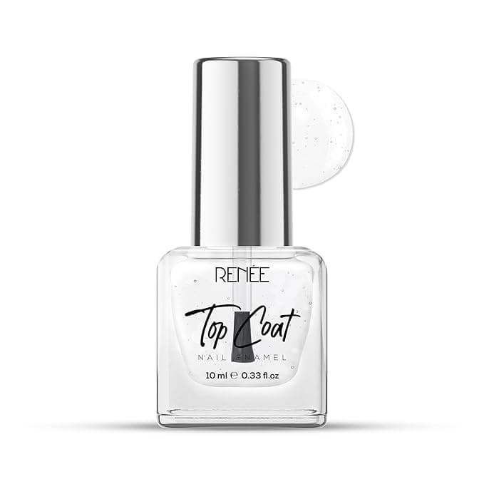 RENEE Top Coat Glossy Finish Nail Enamel, Quick Drying, Long Lasting, Chip Resisting Formula With High Shine & Full Coverage, One Stroke Application, Translucent Layer, 10 Ml