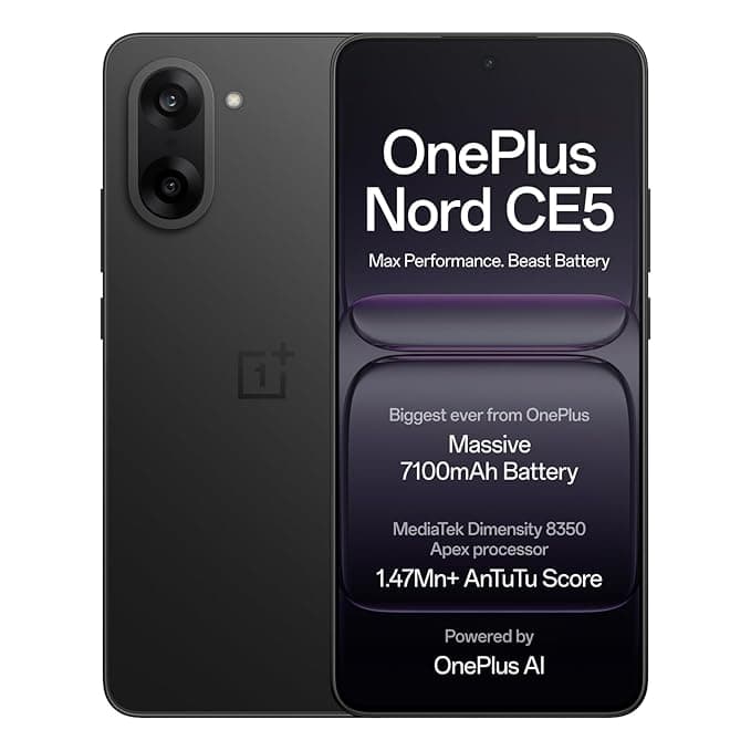 OnePlus Nord CE5 | MediaTek Dimensity | Massive 7100mAh Battery | Powered by OnePlus AI | 256GB 8GB | Black Infinity