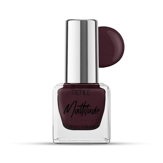 RENEE Mattitude Nail Paint- Mega Maroon 10ml, Quick Drying, Matte Finish, Long Lasting, Chip resisting Formula with High coverage, Acetone & Paraben Free