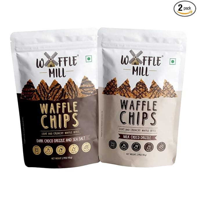 Waffle Mill - Chips - Combo Pack - Milk Chocolate Dark Choco Drizzle + Milk Choco Drizzle - Pack Of 2-170Gm