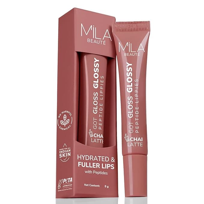 Mila Beauté Peptide Lip Gloss Balm I With SPF & Hyaluronic Acid I Plump & Fuller Lips I Hydrating & Shiny Lip Balm Non Sticky I Highly Pigmented I Soft & Nourished Lips - Chai Latte