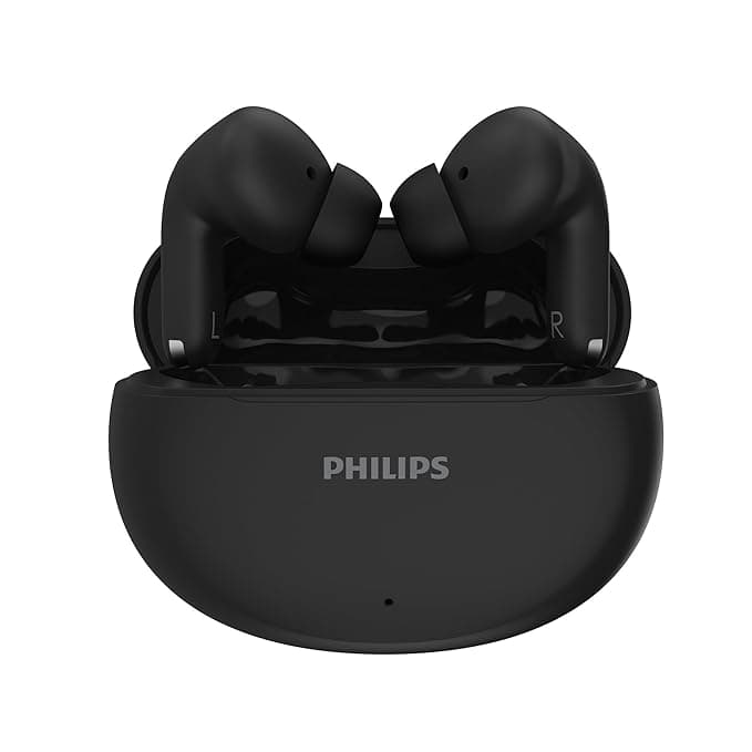 Philips TAT1269 Bluetooth Truly Wireless in Ear Earbuds with mic, 13mm Drivers, Bluetooth 5.4, 40H Playtime, IPX5, Fast Charging, Touch Controls, Voice Assistant, Mono Mode, LED Indicator (Deep Black)