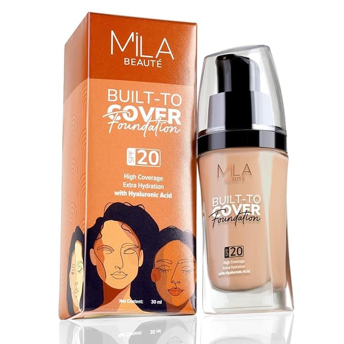 Mila Beauté Built to Cover Liquid Foundation I Medium to Buildable Coverage I Matte Finish I Lightweight I SPF 20 I Super Hydrating with Hyaluronic Acid (M-1-Beige, 30ml)