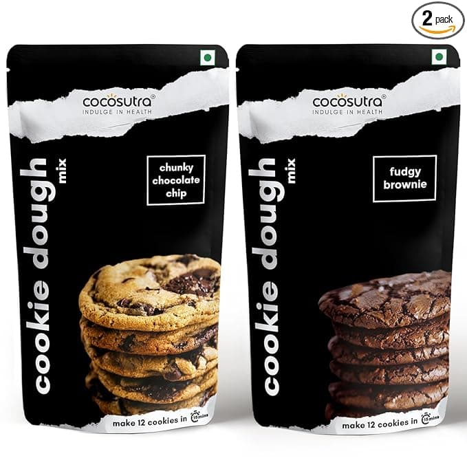 Cocosutra Cookie Dough Mix Combo Pack | Chunky Chocolate Chip 220g & Fudgy Brownie 220g | with natural ingredients | 3 Easy Steps for Perfect Cookies - Whisk, Scoop & Bake | Instant Baking Mix | 440 g
