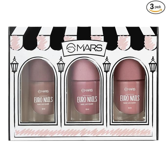MARS EURO Nail Lacquer | Glossy Gel Finish | Rich Pigmentation | Chip Free | Quick Drying Formula | Long Lasting Nail Polish for Women (3 * 6.0 ml) (SET-03)