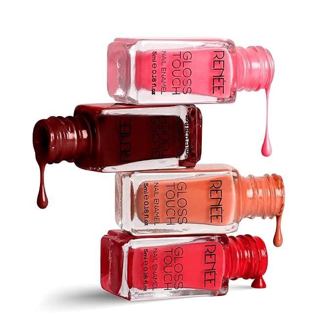 RENEE Gloss Touch Nail Paint Set of 4, Quick Drying Nail Polish, Glossy Gel Finish Nail Kit | Highly Pigmented & Long Lasting Nail Enamel, Chip Resistance 5ml Each, Gift Set for Women N03 Red Parade