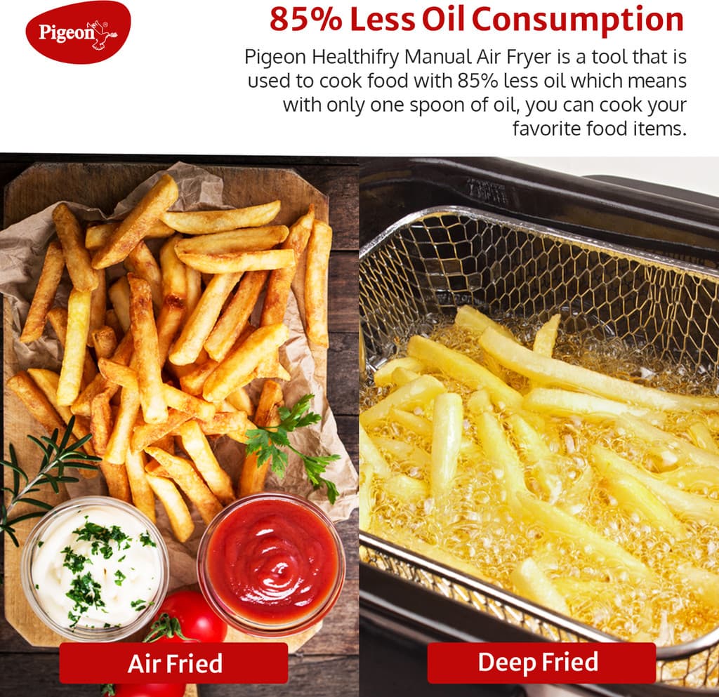 Pigeon Healthifry Manual with 360 High Speed Air Circulation Technology 1200 W with Non-Stick Basket - Green Air Fryer