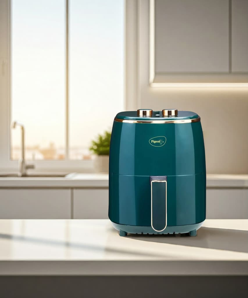Pigeon Healthifry Manual with 360 High Speed Air Circulation Technology 1200 W with Non-Stick Basket - Green Air Fryer