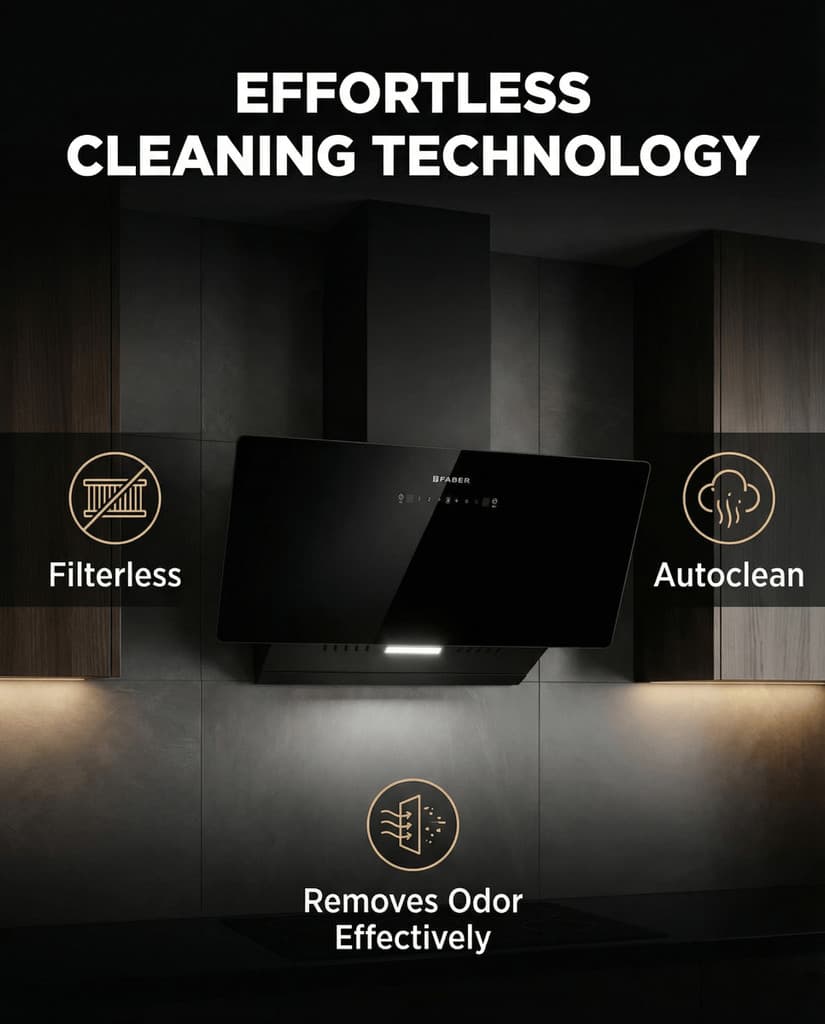 FABER Hood Mojito IN HC SC FL BK 90 Auto Clean Ceiling Mounted BLACK 1200 CMH Chimney