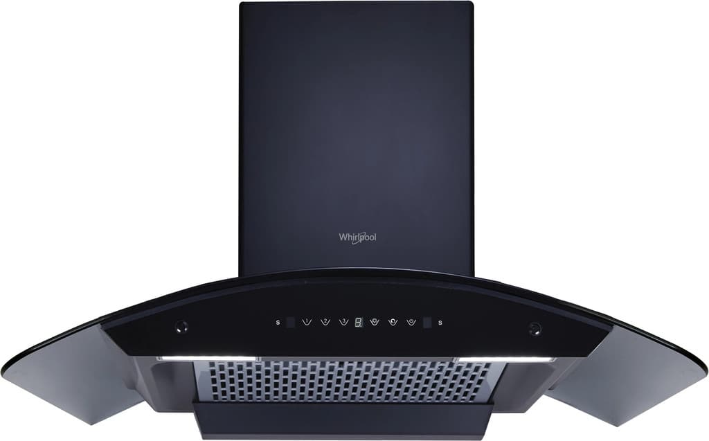Whirlpool CGFL PRO 904 HAC BK HOOD Auto Clean Curved Glass 90 cm| 11 Years Motor Warranty| Heat Autoclean| Gesture Control| Filterless|Powerful Suction | Low Noise Wall Mounted Black 1600 CMH Chimney