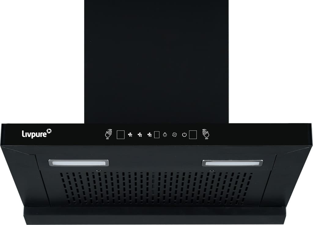 LIVPURE Evora-60 Auto Clean T-Shape 60 cm | 10 Years Motor Warranty| Heat Autoclean| Gesture Control|Filterless| Powerful Suction | Low Noise Wall Mounted Black 1350 CMH Chimney