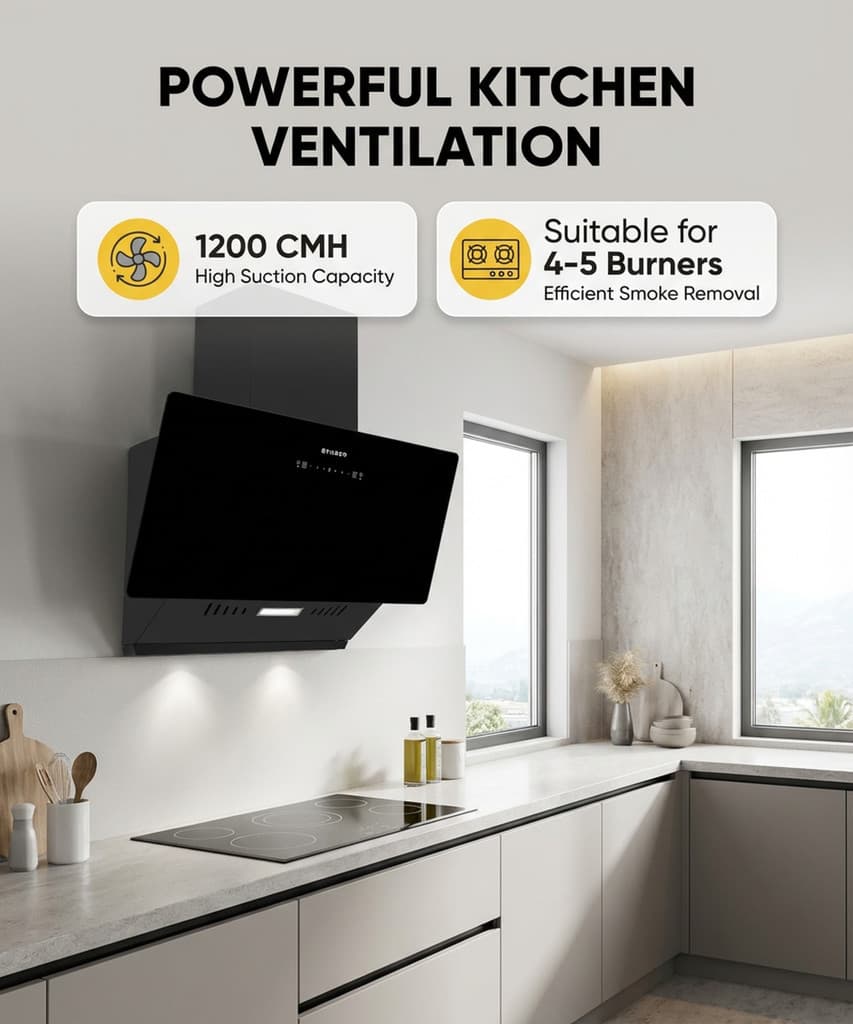 FABER Hood Mojito IN HC SC FL BK 90 Auto Clean Ceiling Mounted BLACK 1200 CMH Chimney