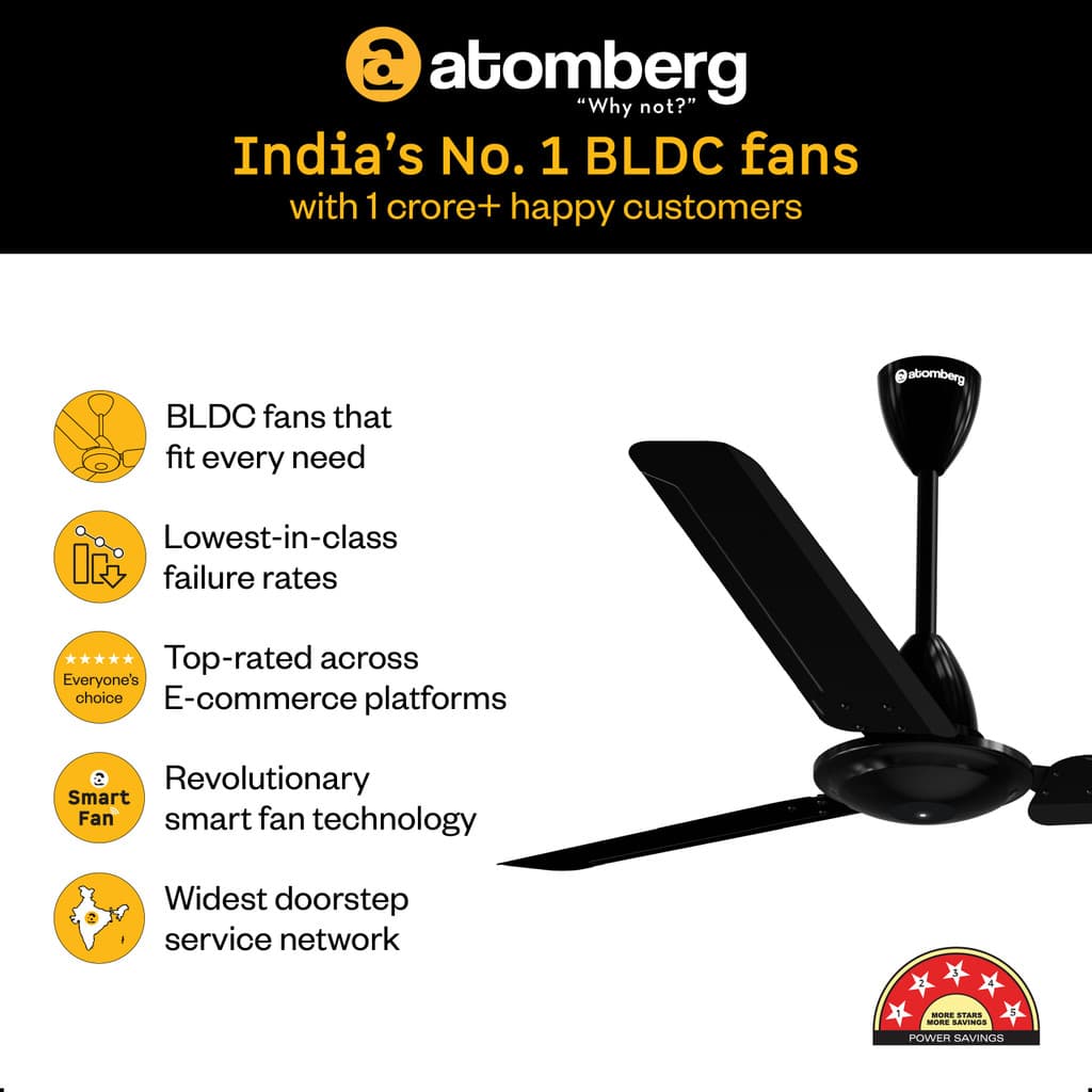 Atomberg Ameza Remote Controlled|High Air Flow|Low Noise|Power Saving | Timeless Design Free Installation with 2 Year Warranty BLDC Motor with Remote 1200 mm Ceiling Fan