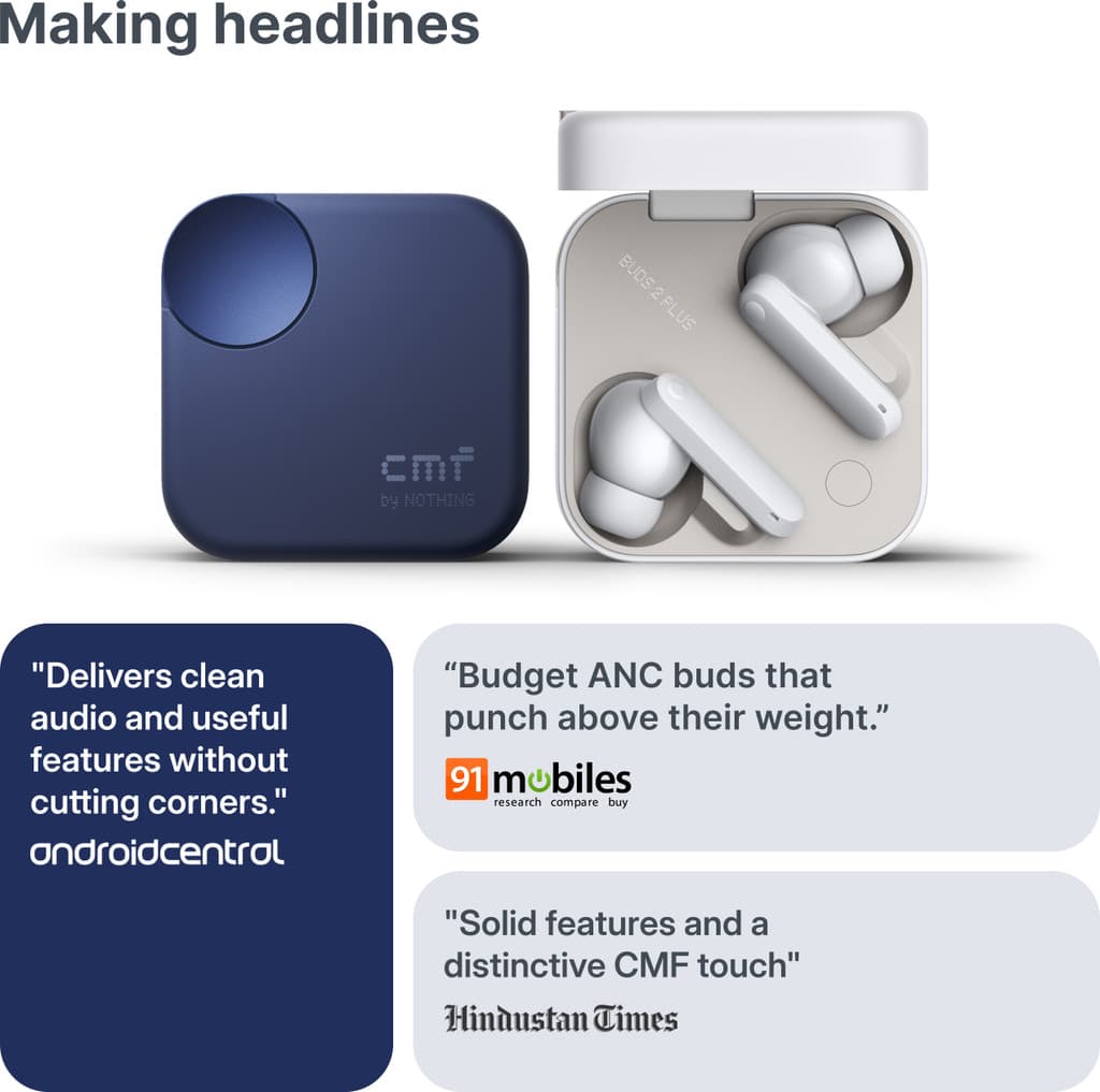 CMF by Nothing Buds 2 Plus with 50dB Hybrid ANC| Hi-Res + LDAC| Spatial Audio| 6HD Mic| 61.5Hrs Bluetooth