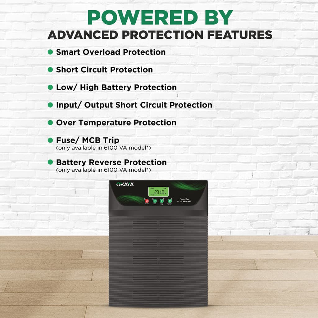 OKAYA 6100 VA Advanced True Sine Wave; 6100 VA, Inverter for Home, Office & Shops, with 36 Months Warranty Pure Sine Wave Inverter