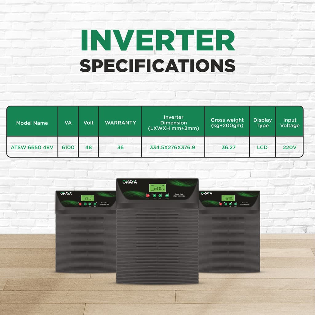OKAYA 6100 VA Advanced True Sine Wave; 6100 VA, Inverter for Home, Office & Shops, with 36 Months Warranty Pure Sine Wave Inverter