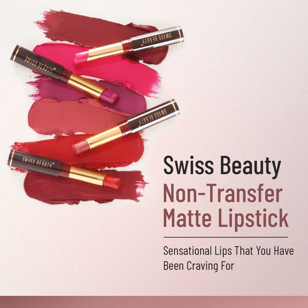 SWISS BEAUTY Non-Tranfer Matte Lipstick, Smooth & Waterproof