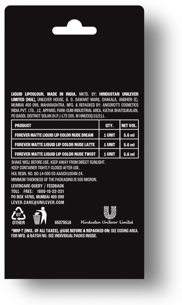 Lakmé Liquid Lipstick Trio- Nude Moods, Forever Matte, Light-weight, Pack of 3