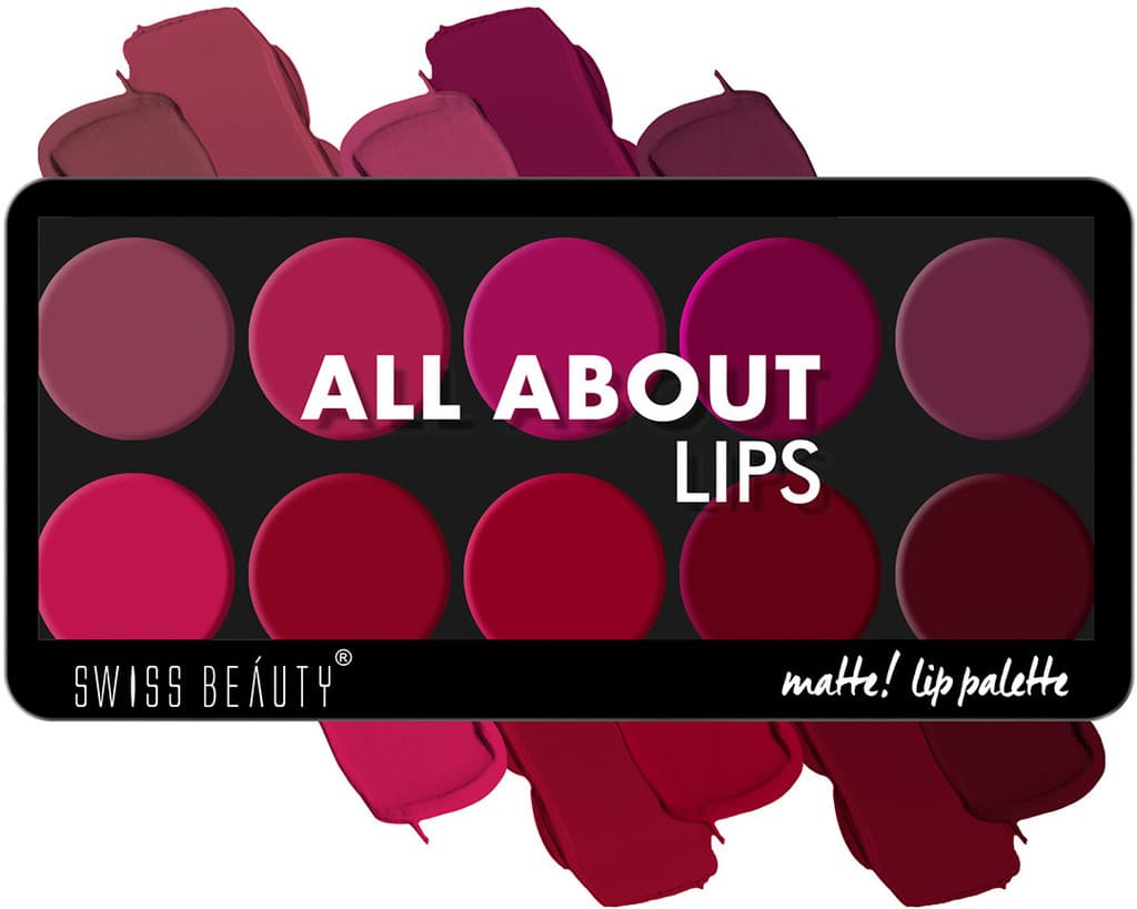 SWISS BEAUTY All About Lip Palette | 10 Pigmented Shades | Creamy Matte | Travel