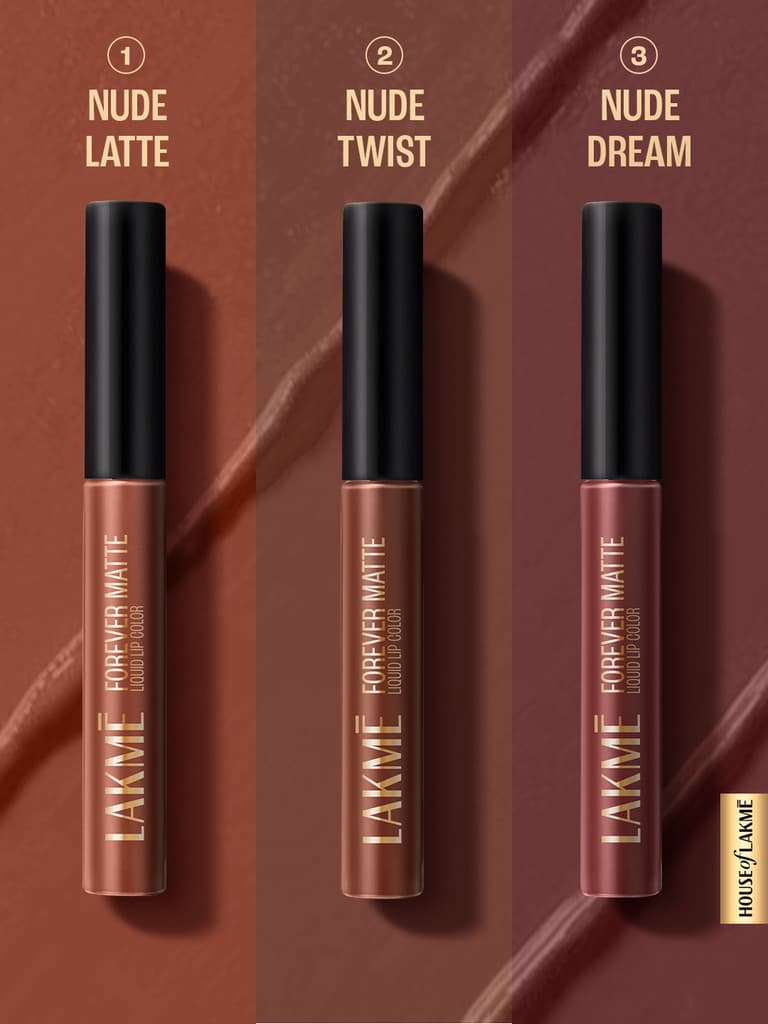 Lakmé Liquid Lipstick Trio- Nude Moods, Forever Matte, Light-weight, Pack of 3