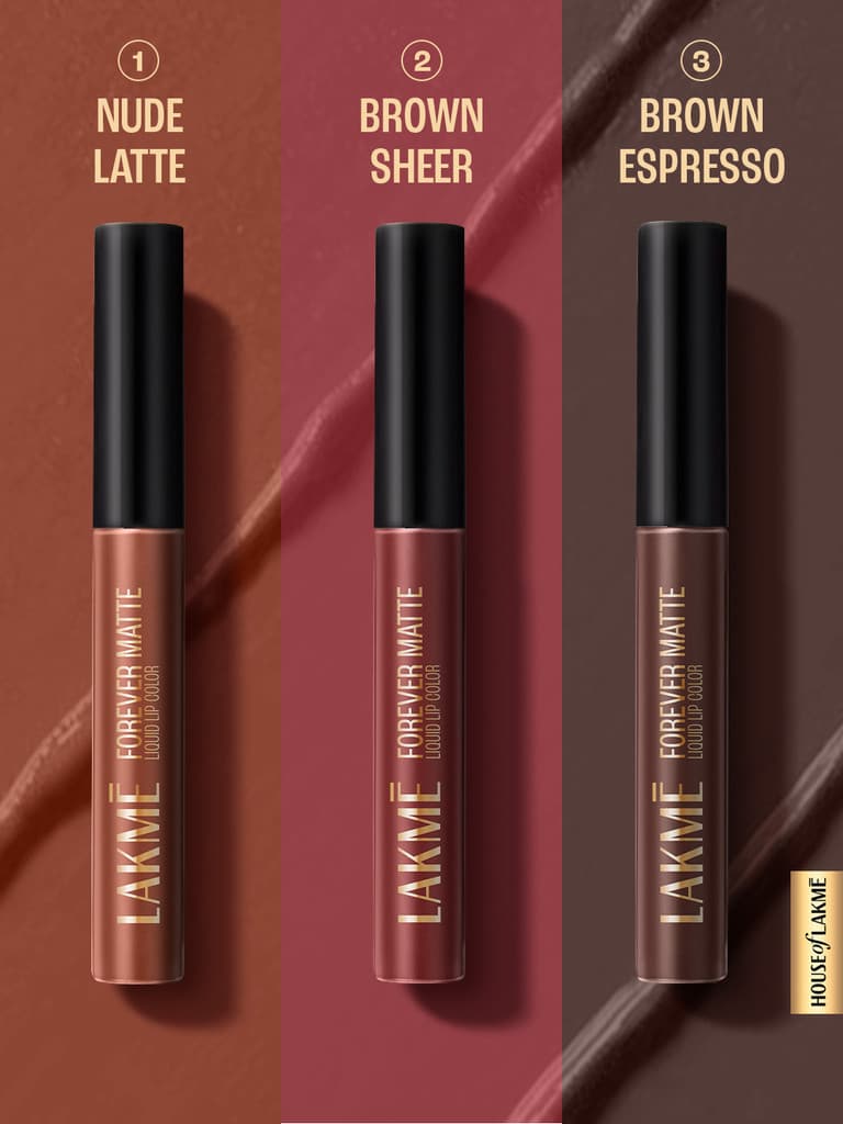 Lakmé Liquid Lipstick Trio- Brownie Bite, Forever Matte, Light-weight, Pack of 3