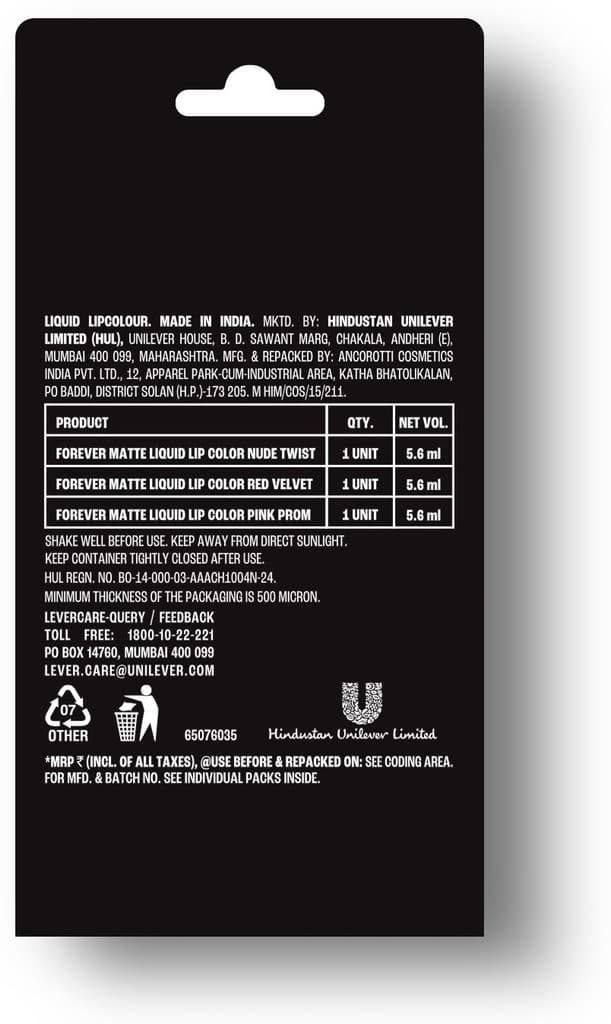 Lakmé Liquid Lipstick Trio- All Day Looks, Forever Matte, Light-weight, Pack of 3