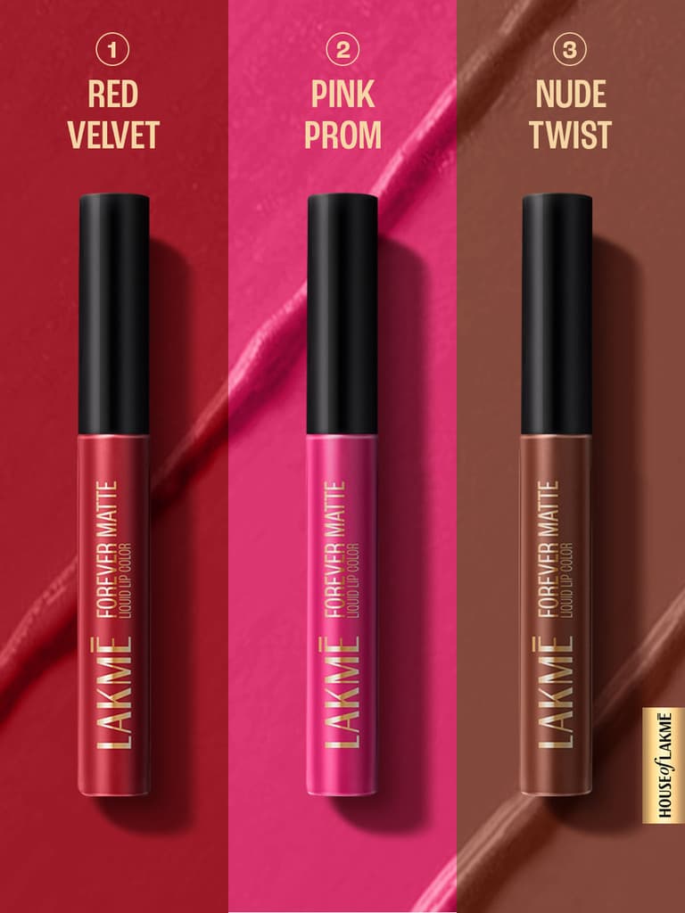 Lakmé Liquid Lipstick Trio- All Day Looks, Forever Matte, Light-weight, Pack of 3