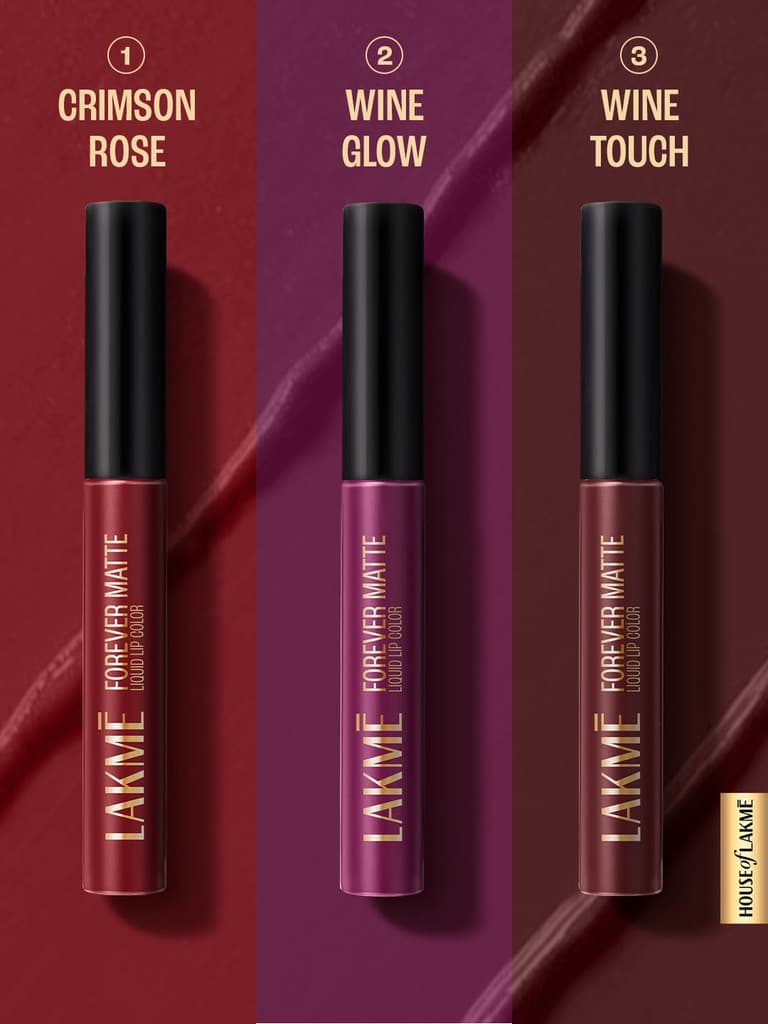 Lakmé Liquid Lipstick Trio- Wine Whisper, Forever Matte, Light-weight, Pack of 3