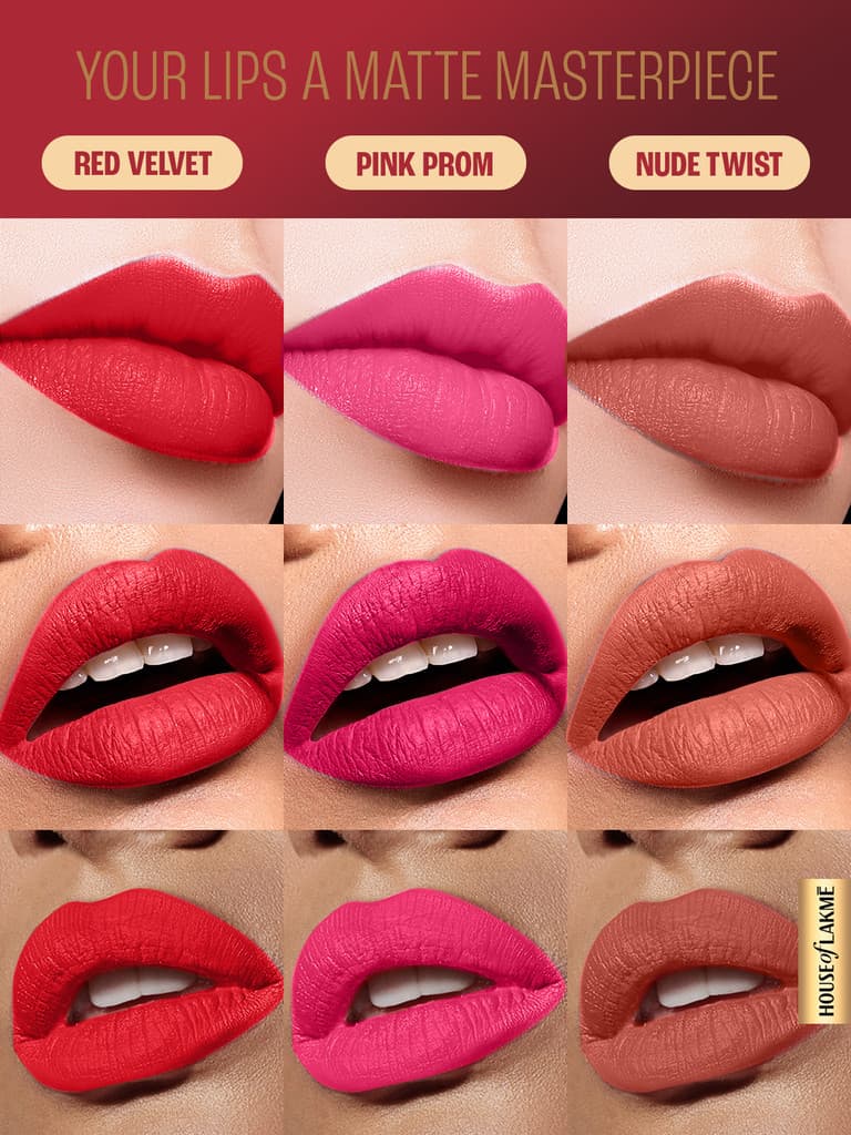 Lakmé Liquid Lipstick Trio- All Day Looks, Forever Matte, Light-weight, Pack of 3