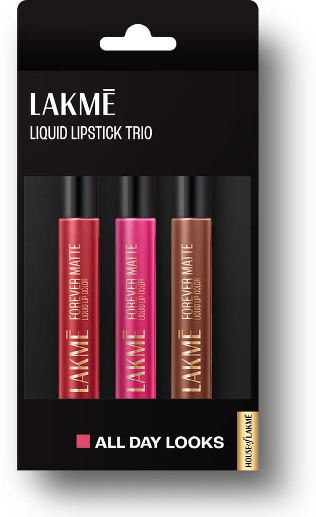 Lakmé Liquid Lipstick Trio- All Day Looks, Forever Matte, Light-weight, Pack of 3