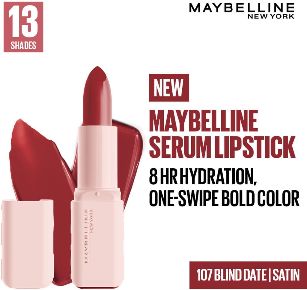 MAYBELLINE NEW YORK Serum Lipstick (Satin) 8Hr Hydrated color - 107 Blind Date