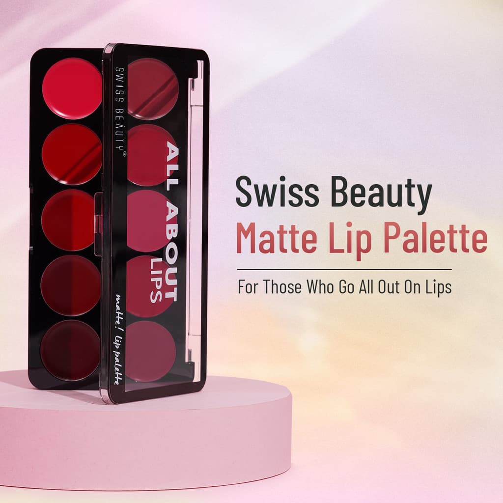 SWISS BEAUTY All About Lip Palette | 10 Pigmented Shades | Creamy Matte | Travel