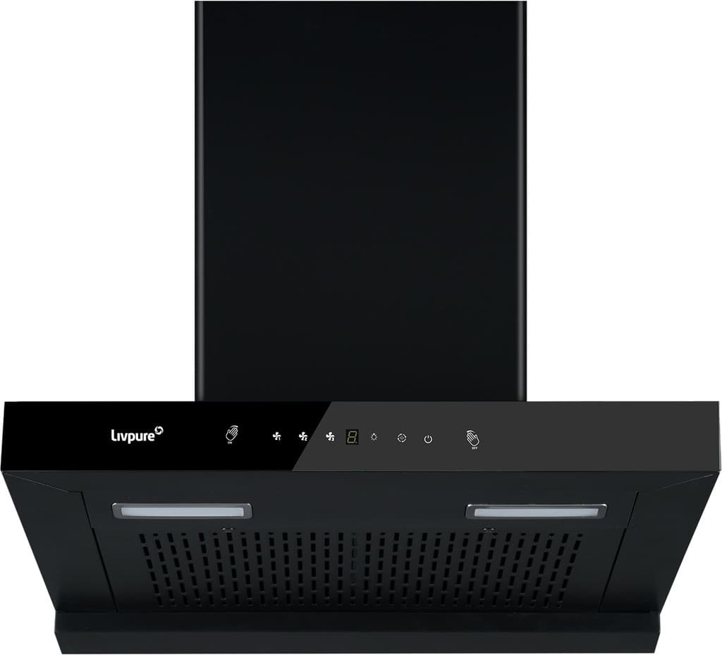 LIVPURE Evora-75 Auto Clean T-Shape 75 cm | 10 Years Motor Warranty| Heat Autoclean| Gesture Control|Filterless| Powerful Suction | Low Noise Wall Mounted Black 1350 CMH Chimney