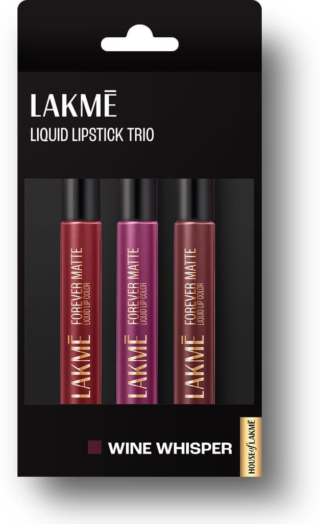 Lakmé Liquid Lipstick Trio- Wine Whisper, Forever Matte, Light-weight, Pack of 3