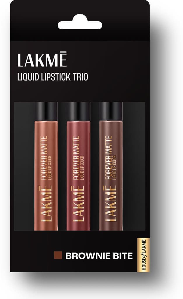 Lakmé Liquid Lipstick Trio- Brownie Bite, Forever Matte, Light-weight, Pack of 3