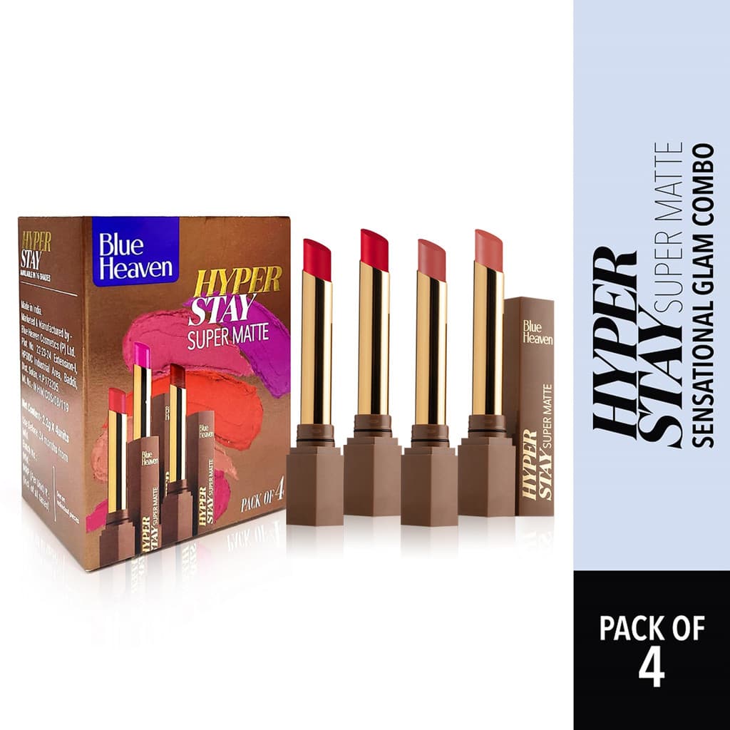 BLUE HEAVEN Hyperstay Supermatte Sensational Glam Lipsticks for women Combo pack of 4