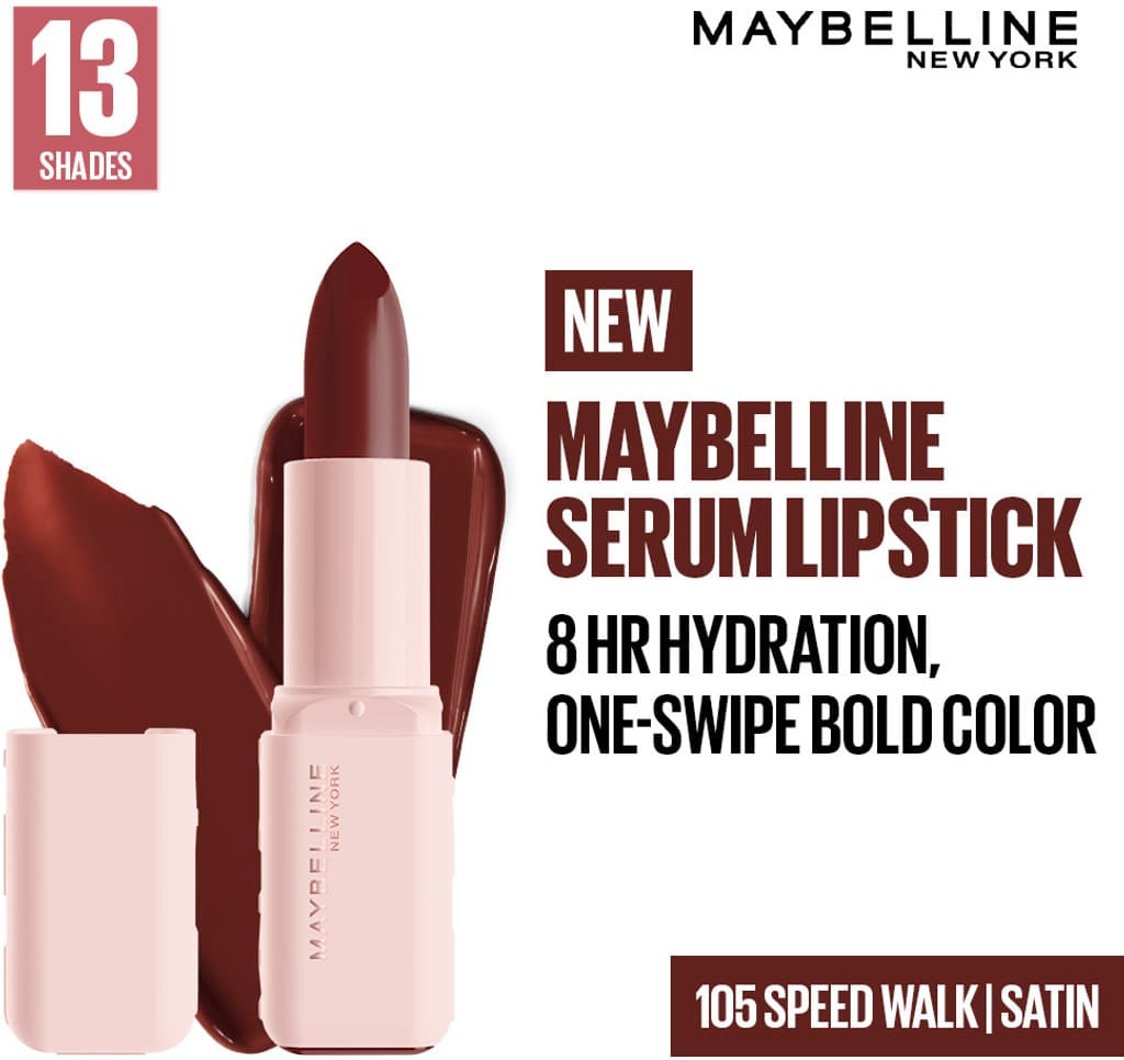 MAYBELLINE NEW YORK Serum Lipstick (Satin) 8Hr Hydrated color - 105 Speed Walk