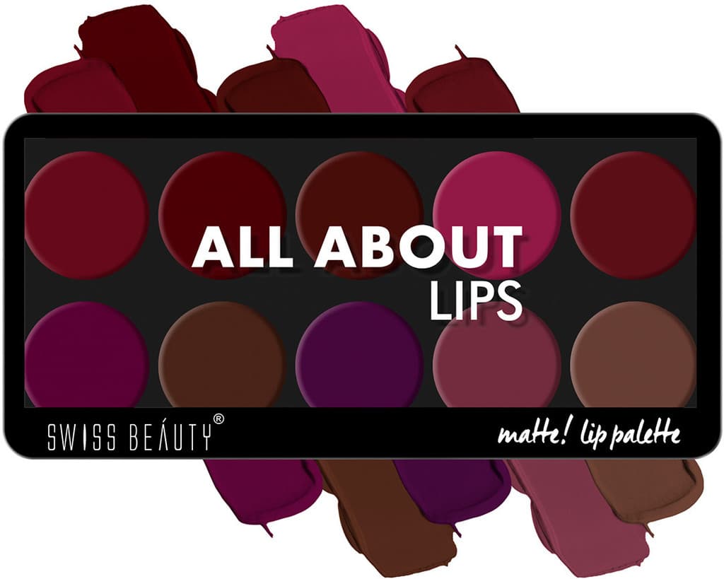 SWISS BEAUTY All About Lip Palette | 10 Pigmented Shades | Creamy Matte | Travel