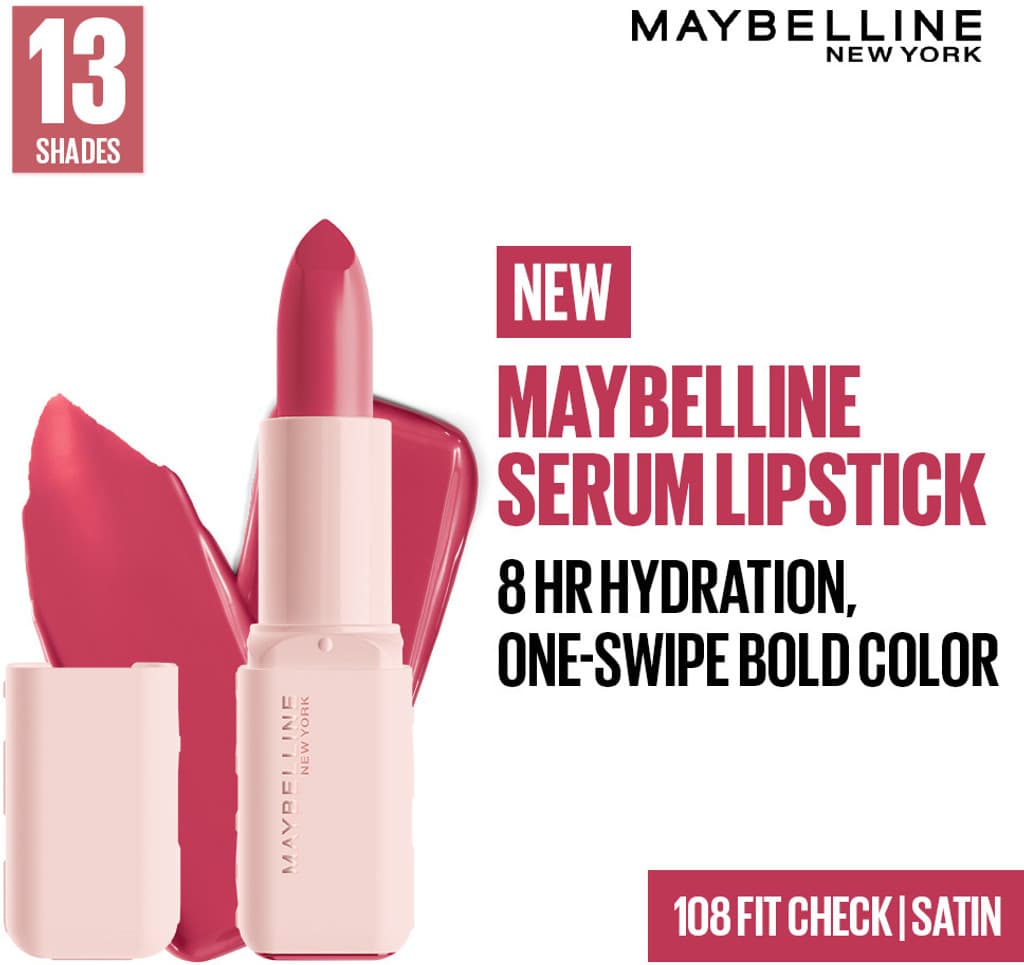 MAYBELLINE NEW YORK Serum Lipstick (Satin) 8Hr Hydrated color - 108 Fit Check